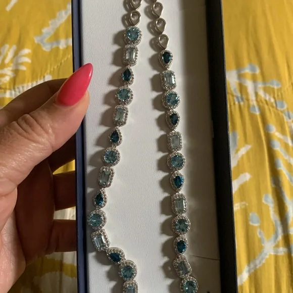 Sterling Silver Necklace with Lab Created Blue Sapphire Stones - Picture 4 of 5